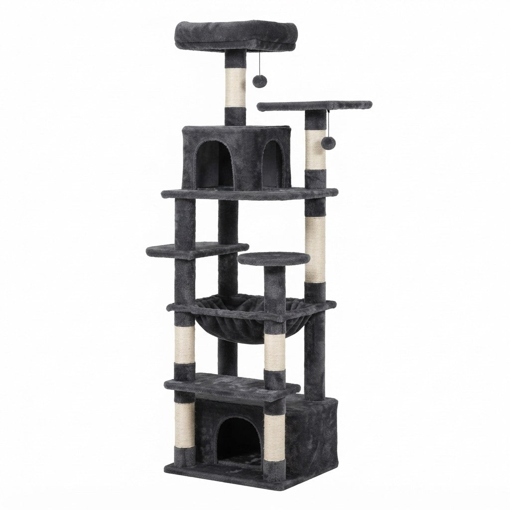 Grand Arbre à Chat 164 cm avec Hamac, coloris gris foncé
