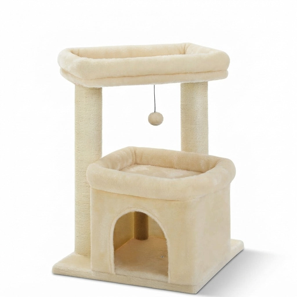 Petit Arbre à Chat 68 cm avec Niche, coloris beige