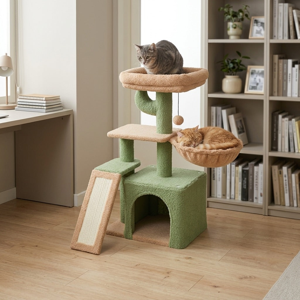 Petit Arbre à Chat Cactus 80 cm avec Rampe coloris vert en situation dans un intérieur