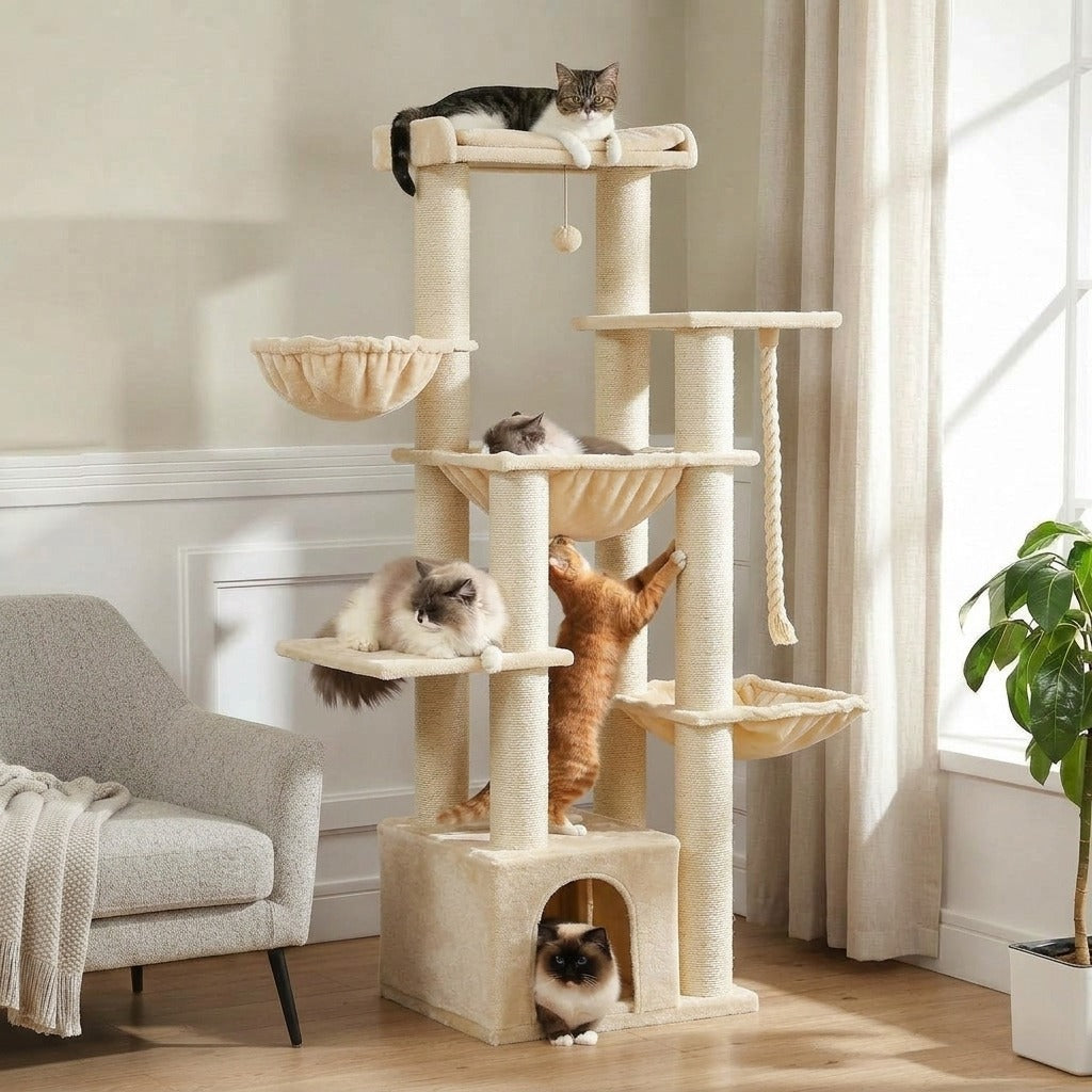 Arbre à Chat XXL 170 cm Renforcé coloris beige en situation dans un intérieur