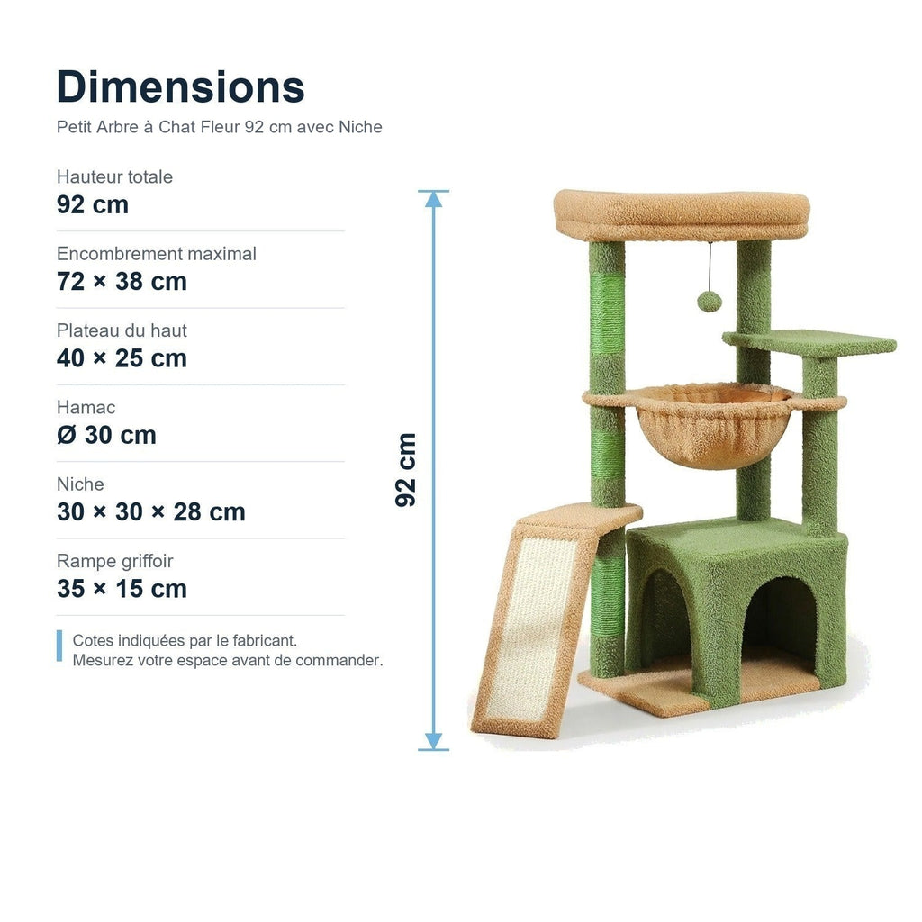 Dimensions : Petit Arbre à Chat Fleur 92 cm avec Niche