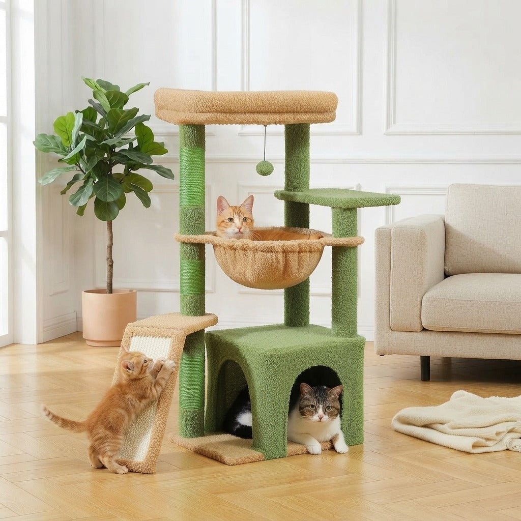Petit Arbre à Chat Fleur 92 cm avec Niche