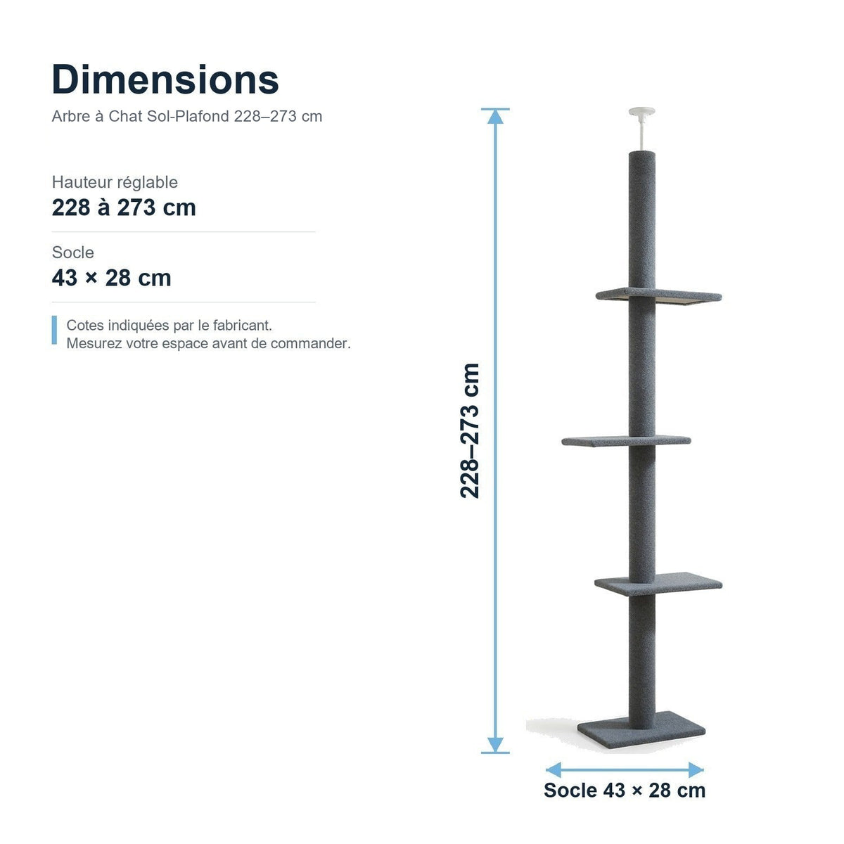 Dimensions : Arbre à Chat Sol-Plafond 228–273 cm