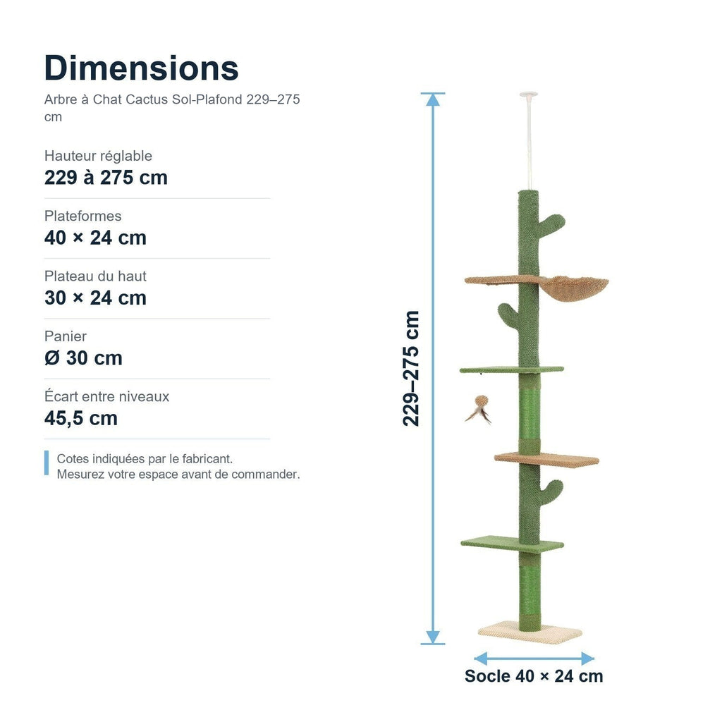 Dimensions : Arbre à Chat Cactus Sol-Plafond 229–275 cm