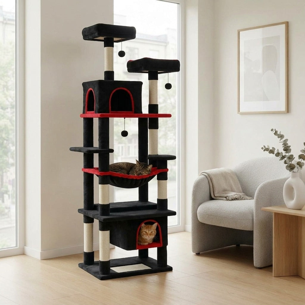 Arbre à Chat XXL 184 cm avec Hamac coloris noir en situation dans un intérieur