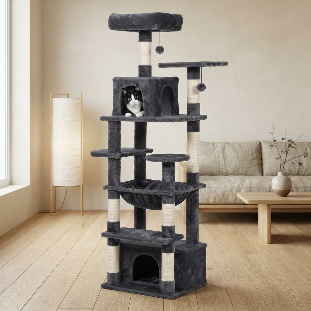 Grand Arbre à Chat 164 cm avec Hamac en situation dans un intérieur