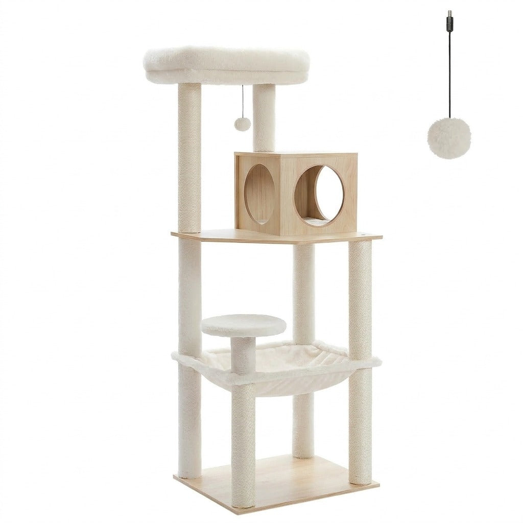 Arbre à Chat en Bois 143 cm pour Maine Coon, photo sur fond blanc