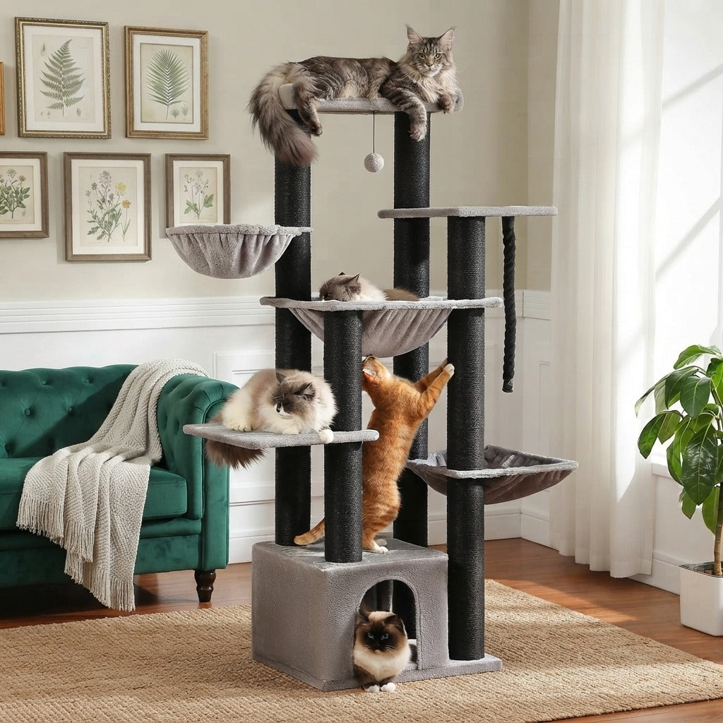 Arbre à Chat XXL 170 cm pour Maine Coon dans un salon, avec un chat
