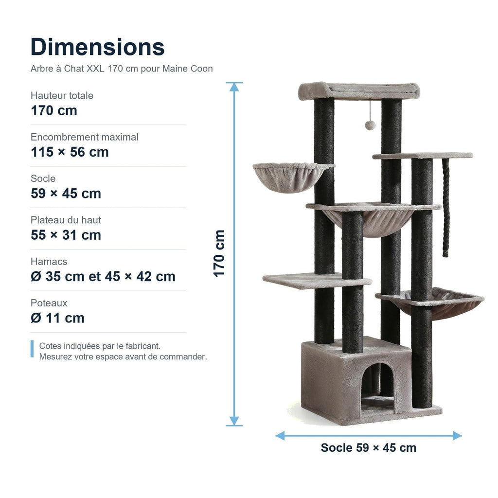 Dimensions : Arbre à Chat XXL 170 cm pour Maine Coon