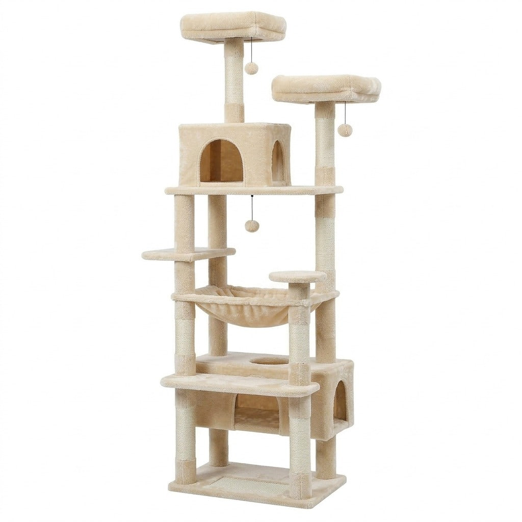 Arbre à Chat Maine Coon XXL 184 cm, coloris beige, photo sur fond blanc