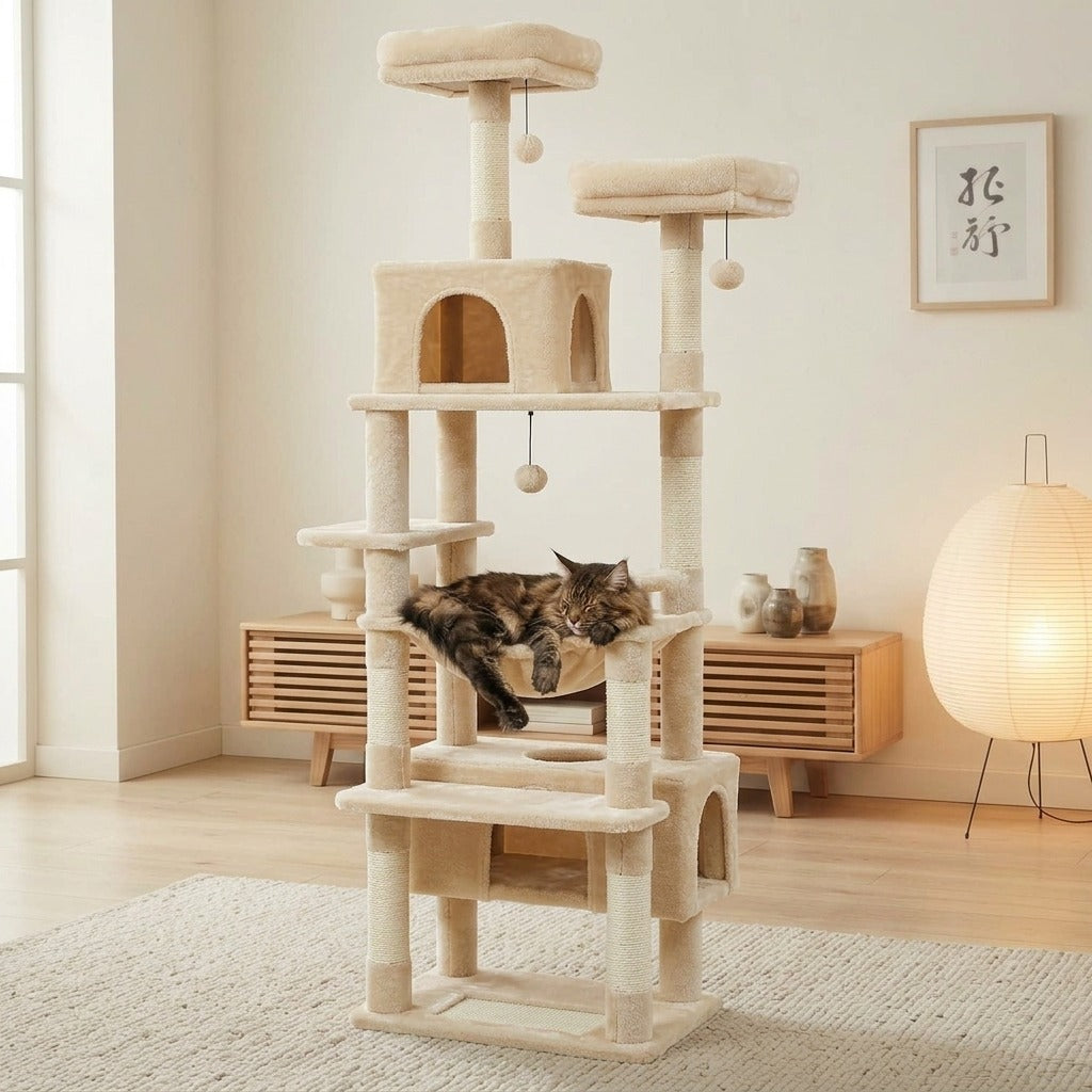Arbre à Chat Maine Coon XXL 184 cm coloris beige en situation dans un intérieur