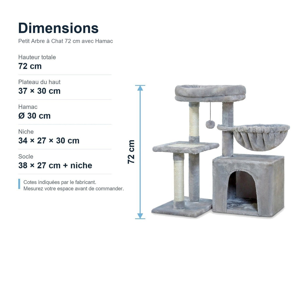 Dimensions : Petit Arbre à Chat 72 cm avec Hamac