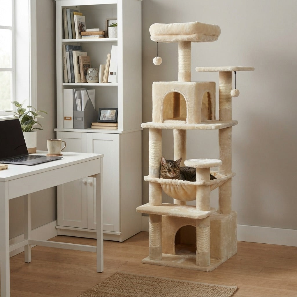 Grand Arbre à Chat 136 cm pour Plusieurs Chats en situation dans un intérieur