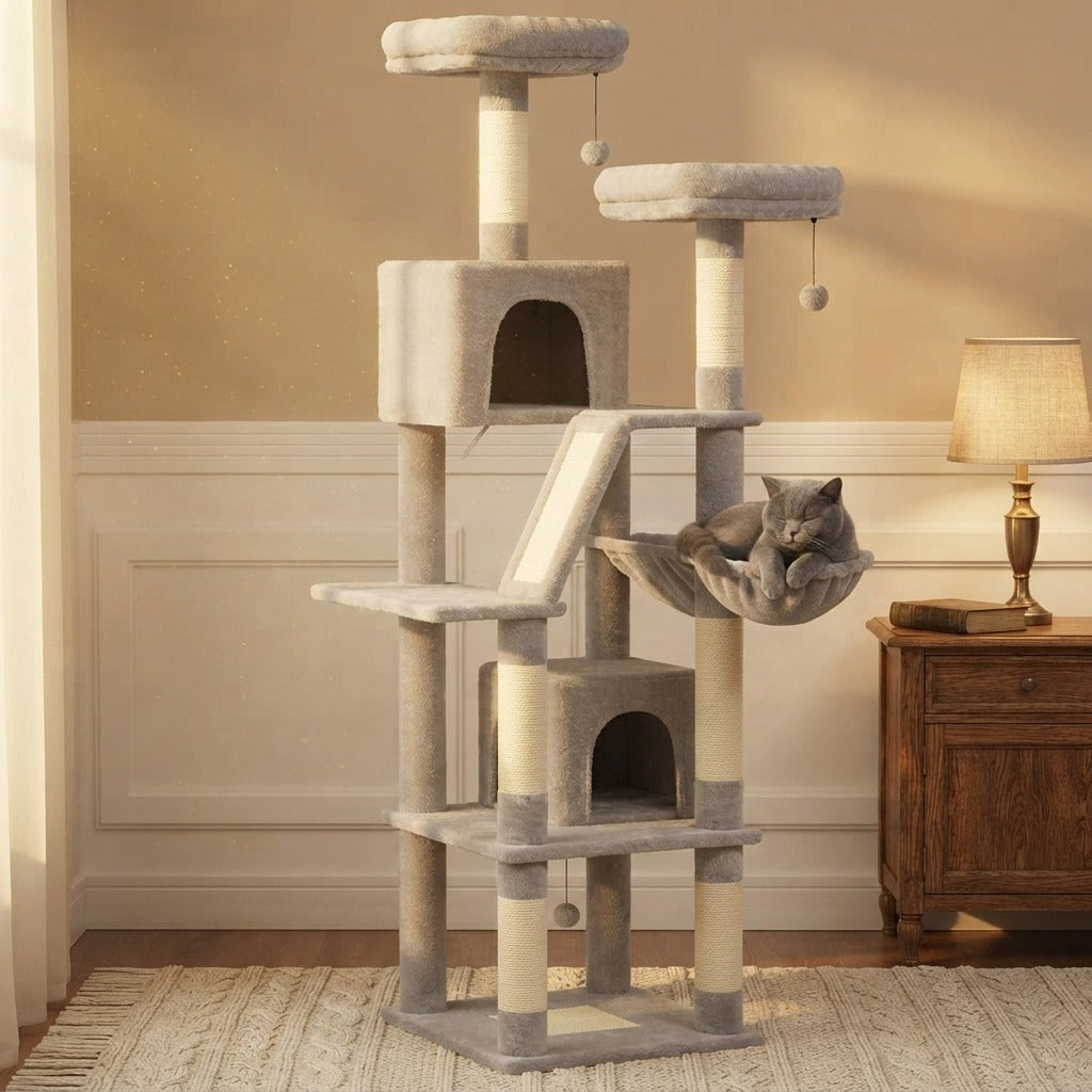 Arbre à Chat XXL 180 cm avec 2 Niches en situation dans un intérieur
