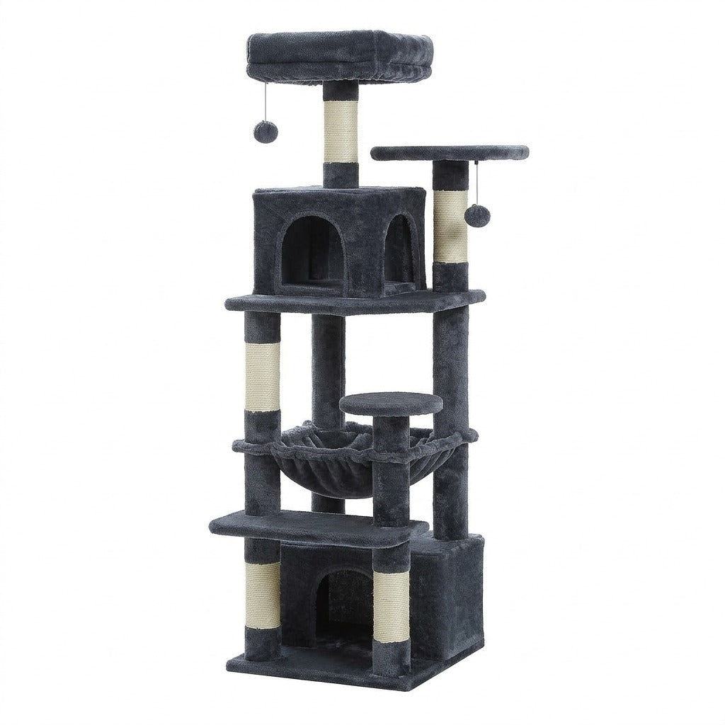 Grand Arbre à Chat 136 cm pour Plusieurs Chats, coloris gris foncé