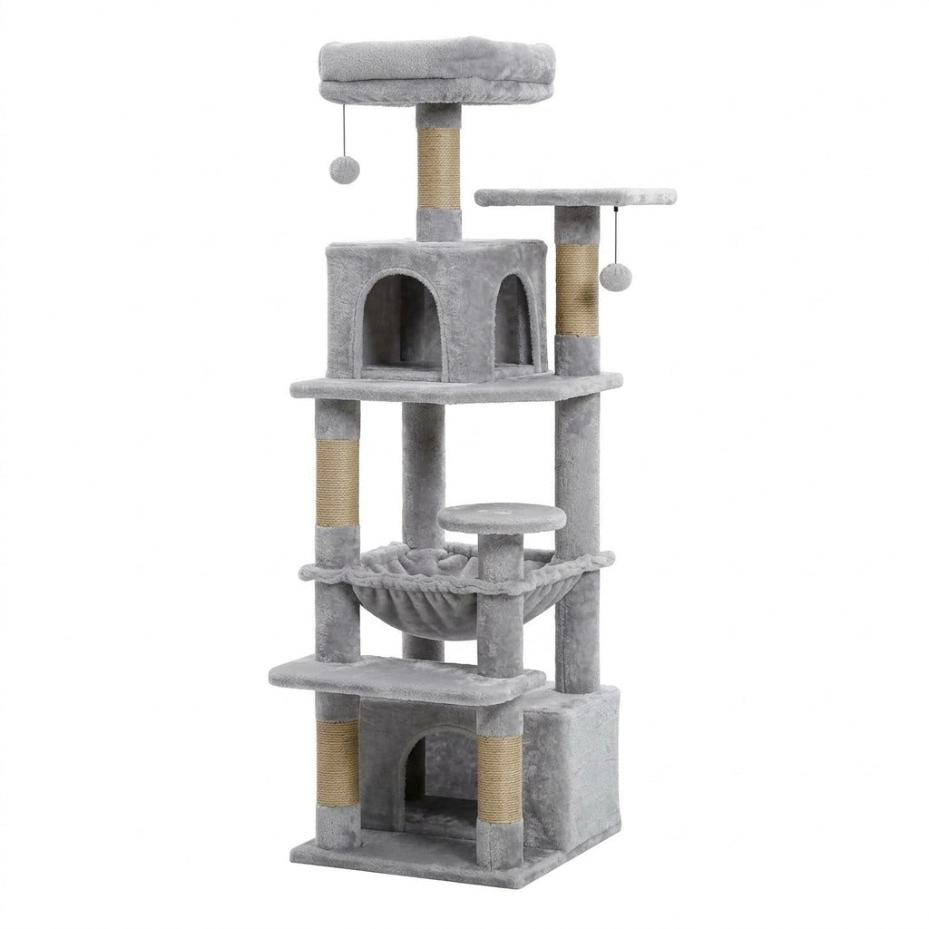 Grand Arbre à Chat 136 cm avec Griffoirs Sisal, coloris gris