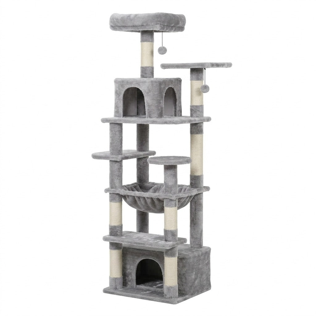 Grand Arbre à Chat 164 cm avec Hamac, coloris gris