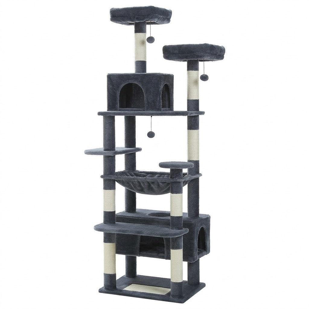Arbre à Chat XXL 184 cm avec Hamac, coloris gris foncé