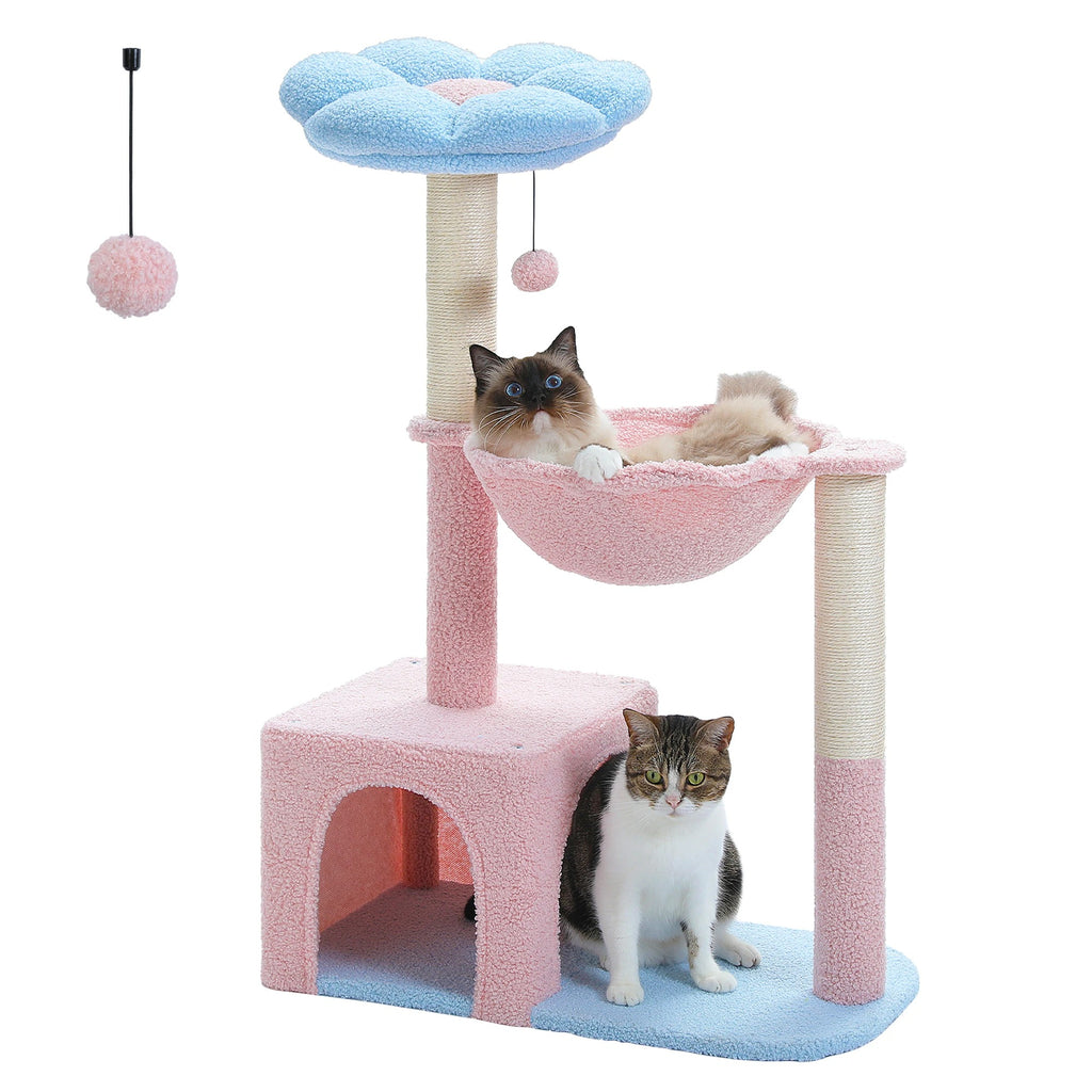 Petit Arbre à Chat Fleur 93 cm pour Chaton, coloris bleu