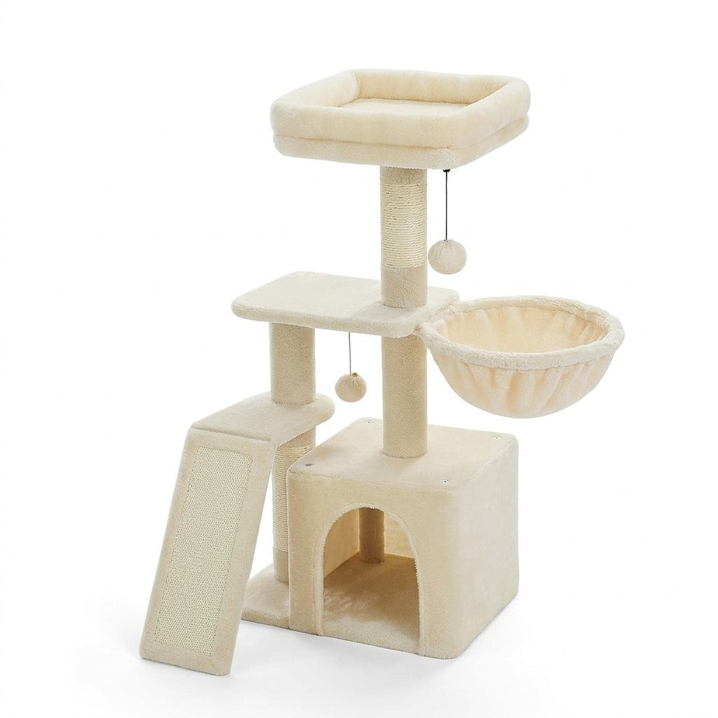 Petit Arbre à Chat 80 cm avec Rampe, coloris beige