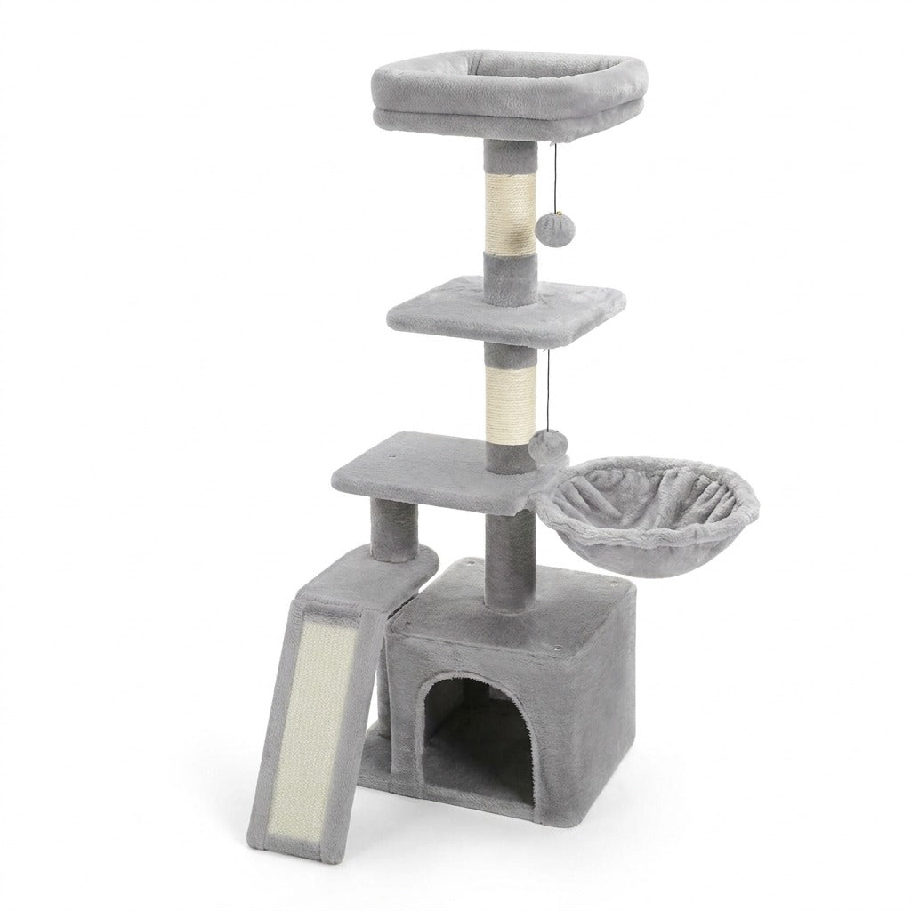 Petit Arbre à Chat 80 cm avec Rampe, coloris gris