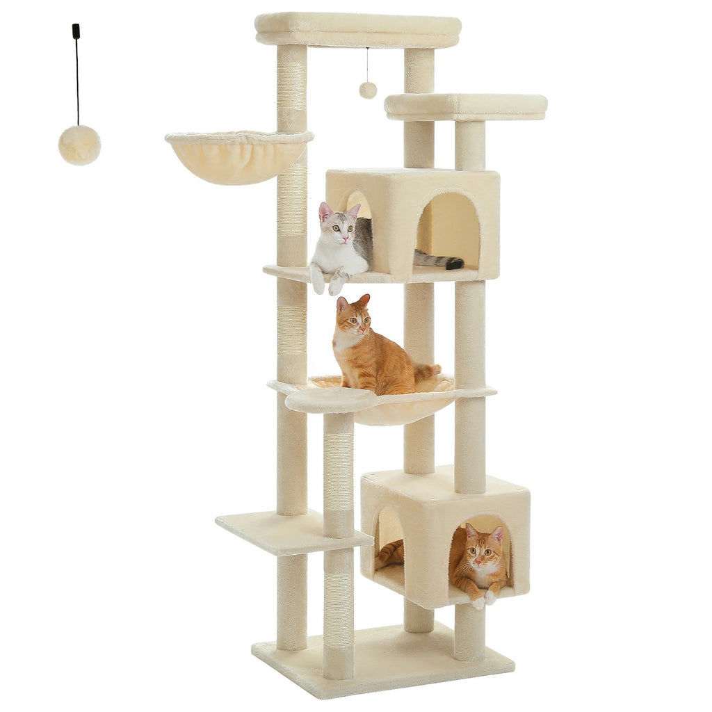 Arbre à Chat XXL 175 cm avec 2 Hamacs, coloris beige