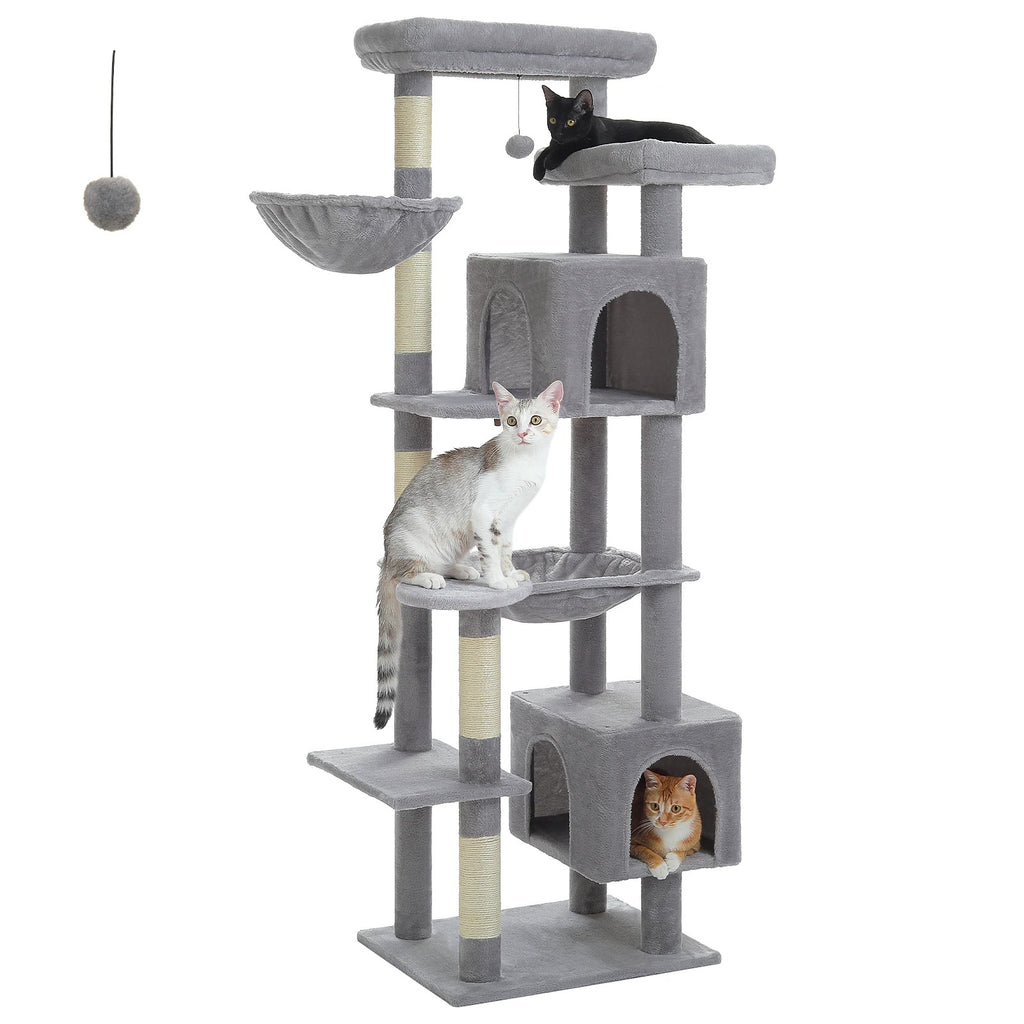 Arbre à Chat XXL 175 cm avec 2 Hamacs, coloris gris