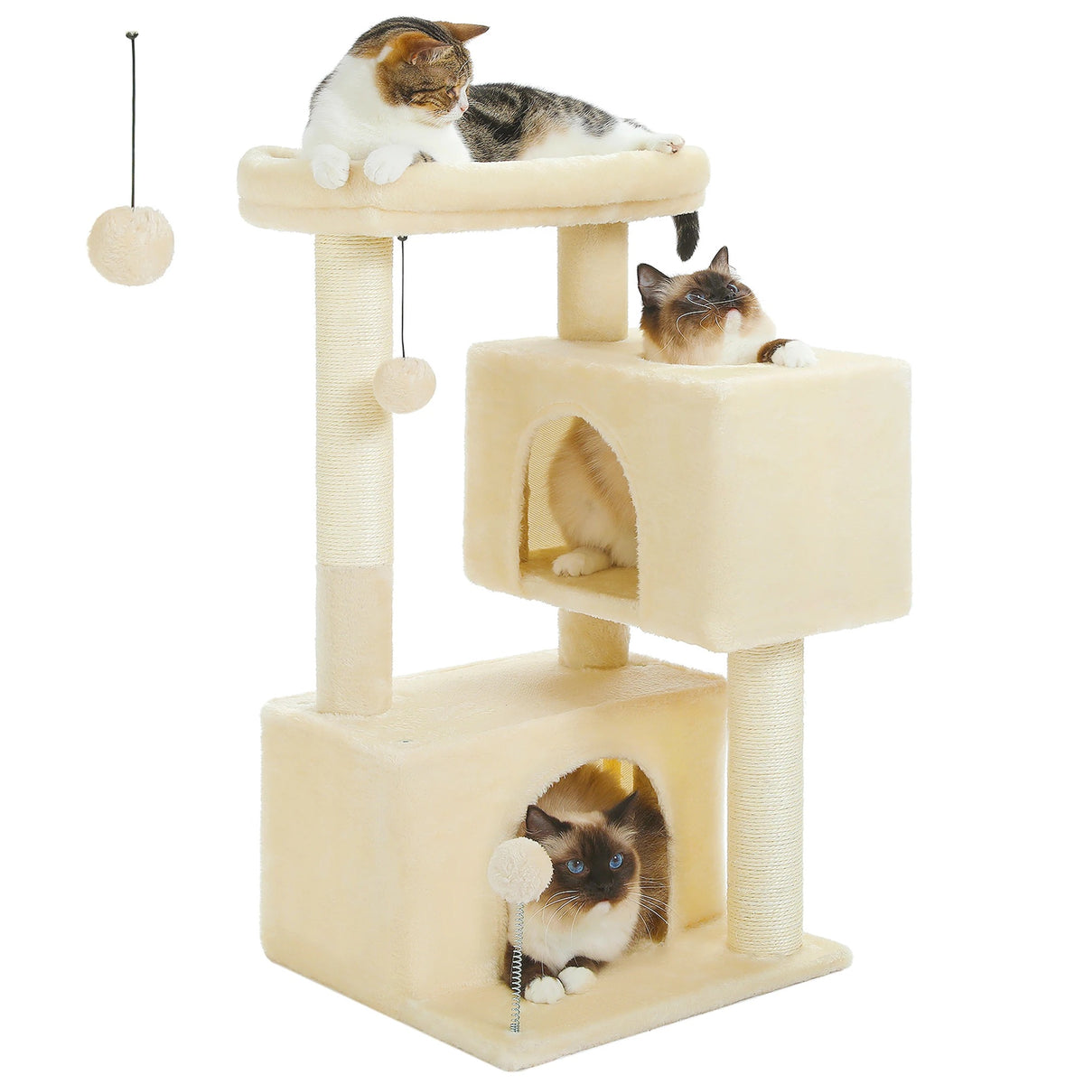 Petit Arbre à Chat 80 cm avec 2 Niches, coloris beige