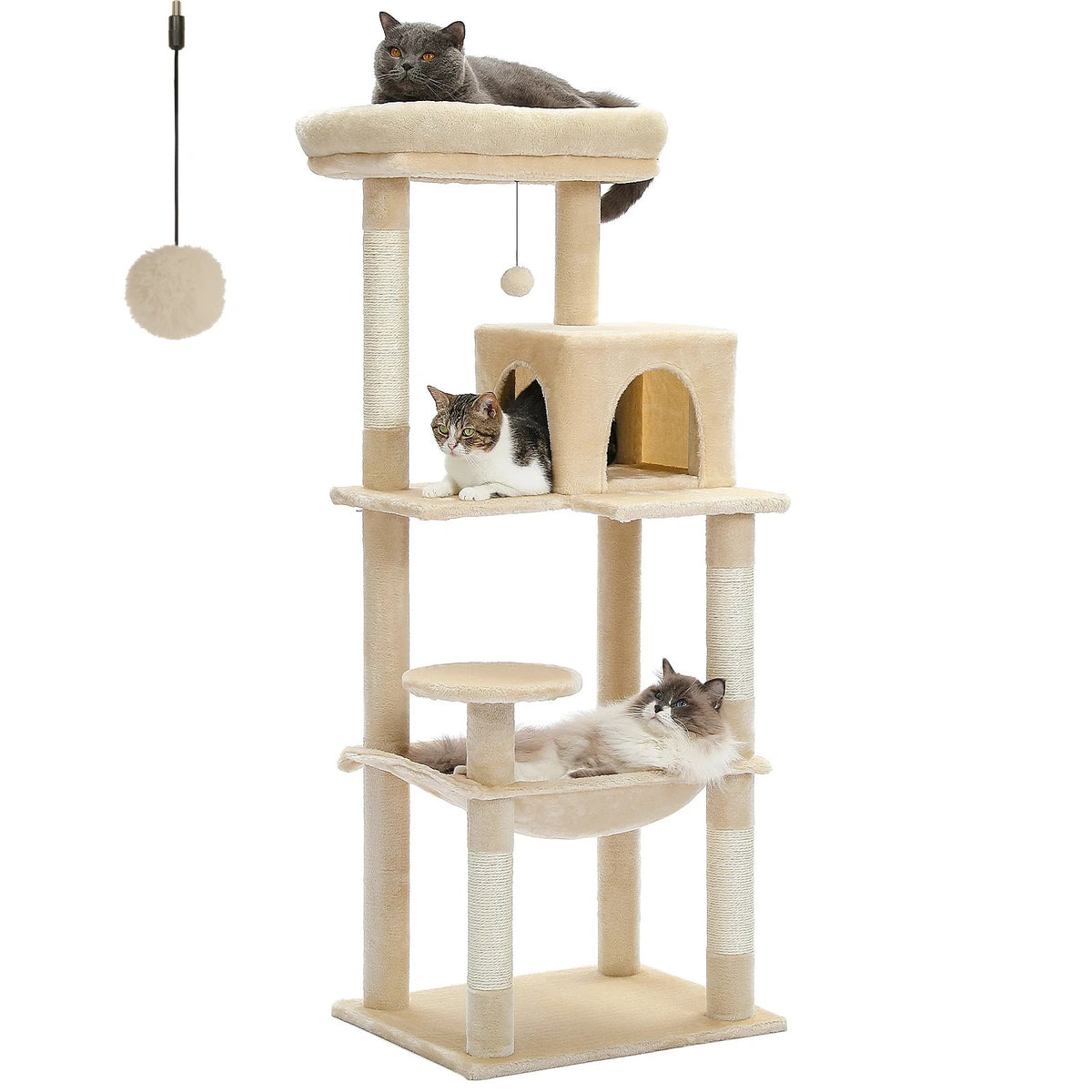 Grand Arbre à Chat 143 cm pour Plusieurs Chats, coloris beige