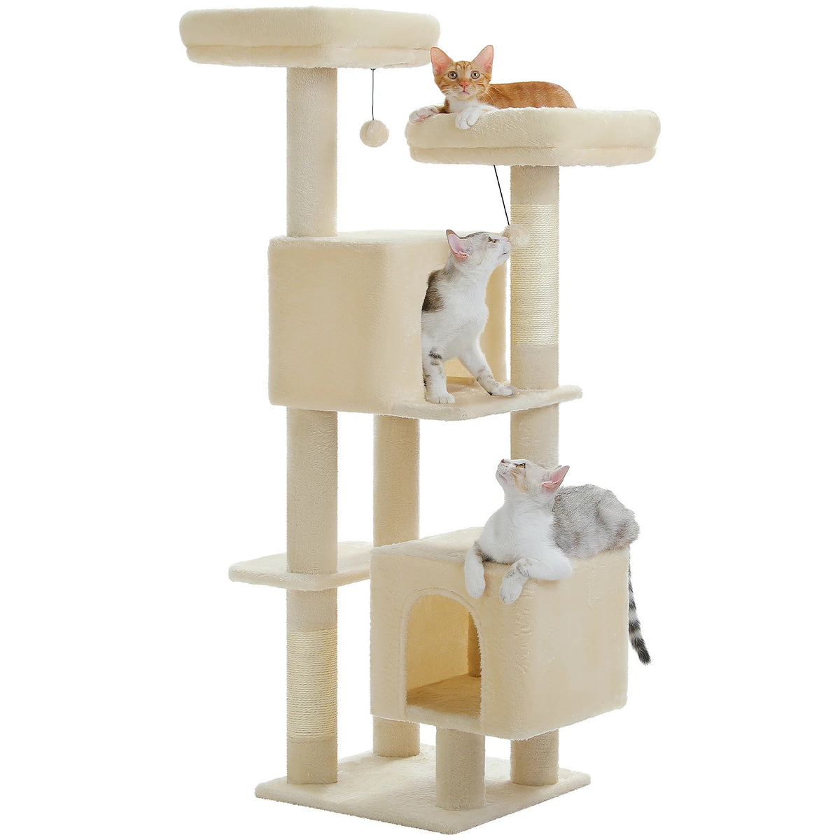 Grand Arbre à Chat 133 cm avec 2 Niches, coloris beige