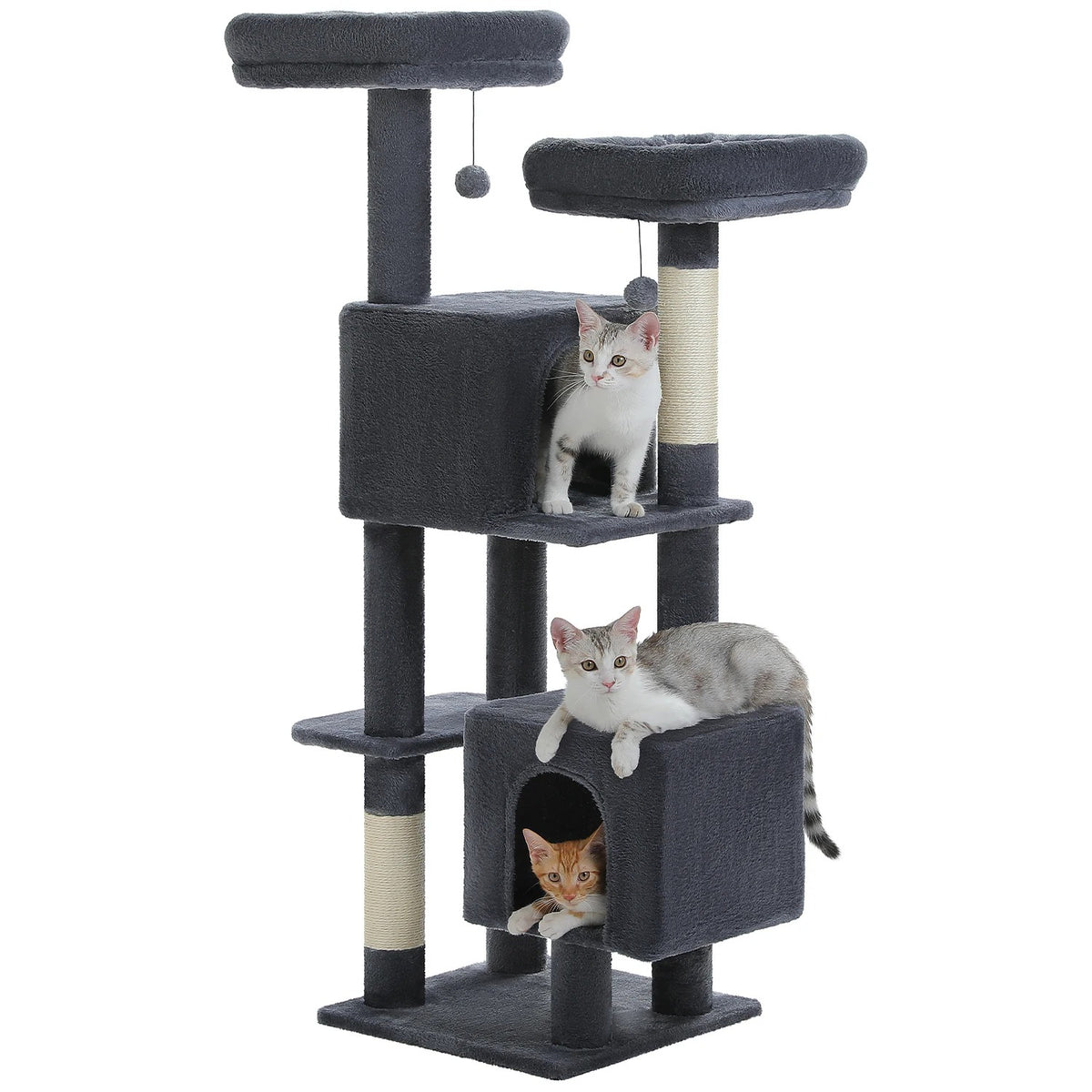 Grand Arbre à Chat 133 cm avec 2 Niches, coloris gris foncé