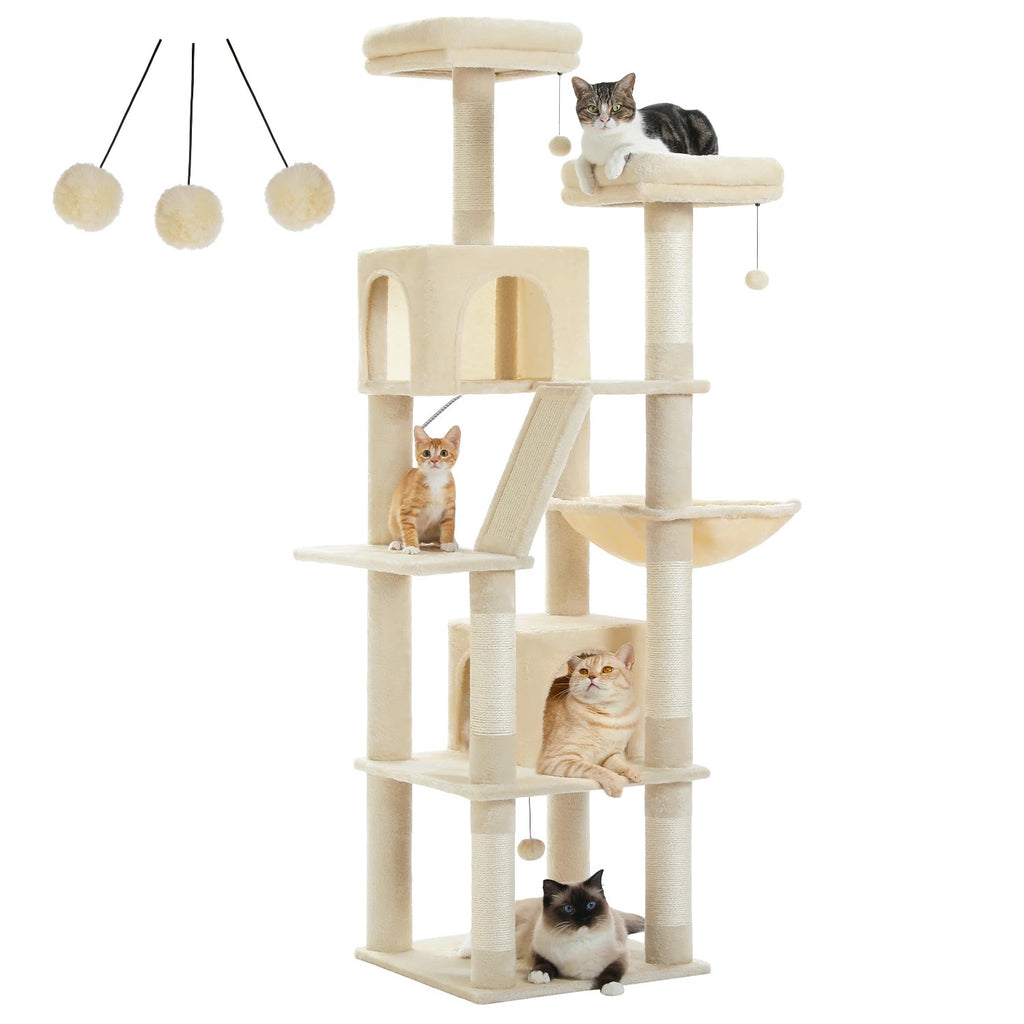 Arbre à Chat XXL 180 cm avec 2 Niches, coloris beige