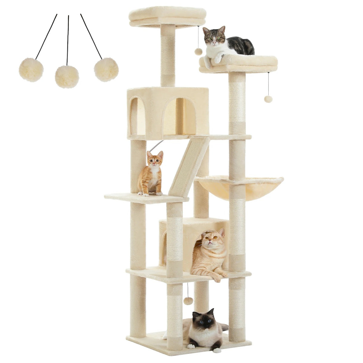 Arbre à Chat XXL 180 cm avec 2 Niches, coloris beige