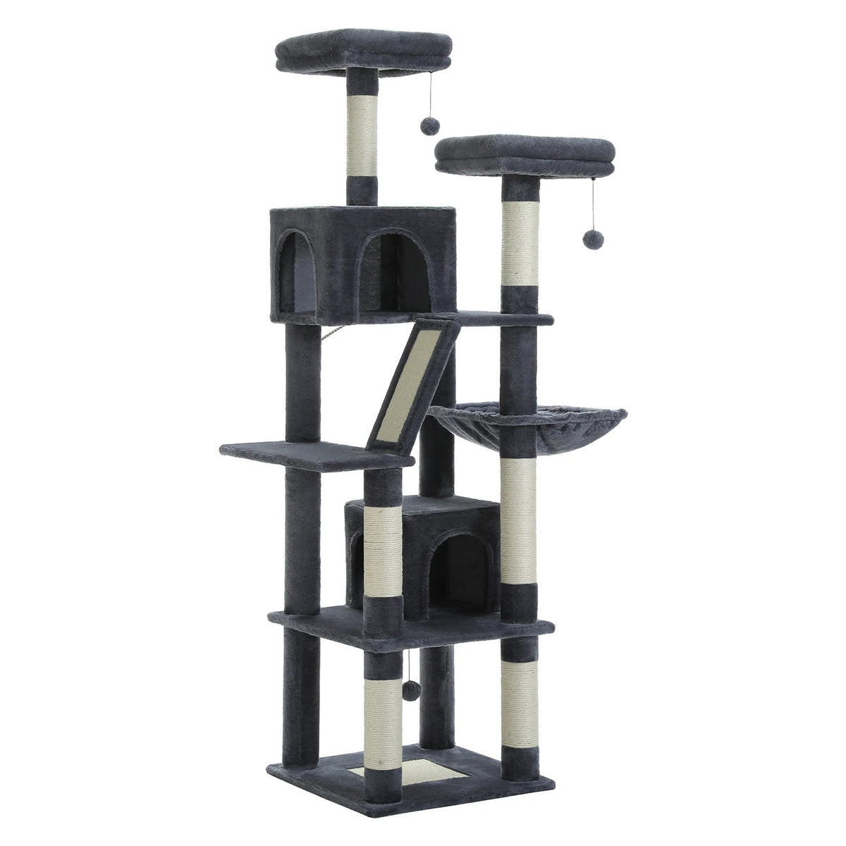 Arbre à Chat XXL 180 cm avec 2 Niches, coloris gris foncé