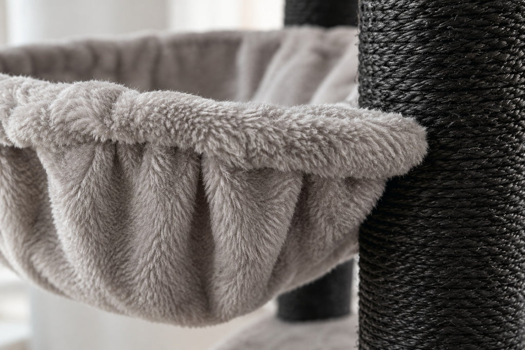 Arbre à Chat XXL 170 cm pour Maine Coon : peluche grise et sisal noir