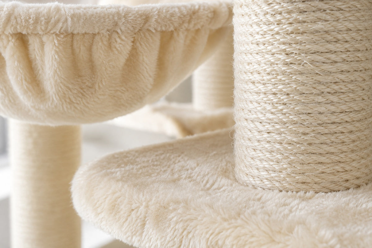 Arbre à Chat XXL 170 cm Renforcé : peluche beige et sisal