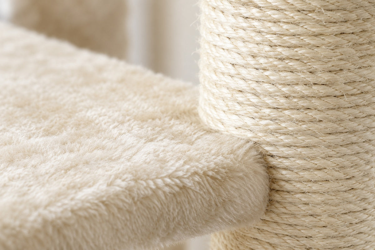 Grand Arbre à Chat 136 cm pour Plusieurs Chats : peluche beige et sisal