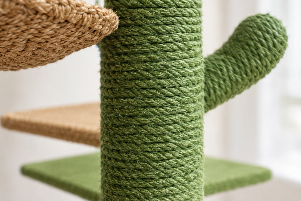 Arbre à Chat Cactus Sol-Plafond 229–275 cm : cordage vert du tronc
