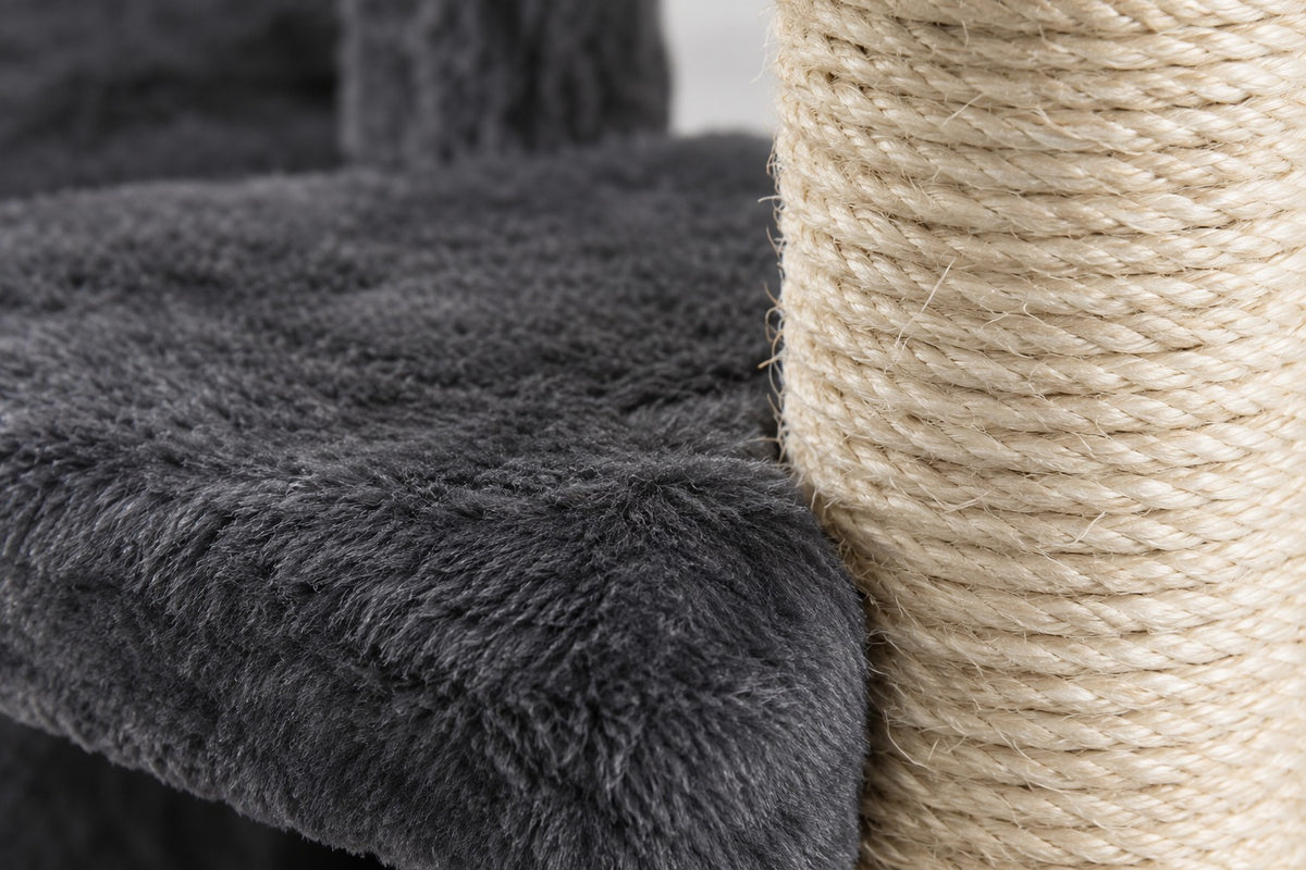 Grand Arbre à Chat 164 cm avec Hamac pour Maine Coon : peluche gris foncé et sisal
