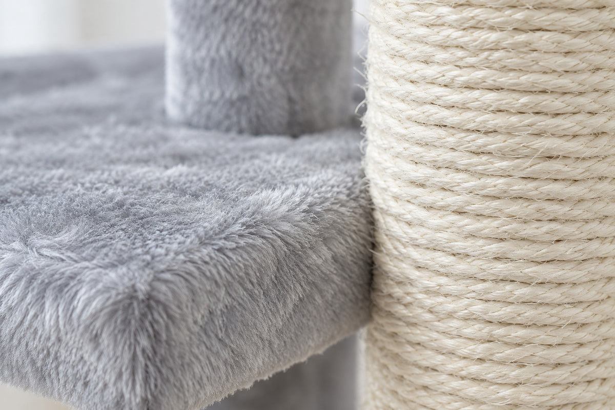 Petit Arbre à Chat 72 cm avec Hamac : peluche grise et sisal
