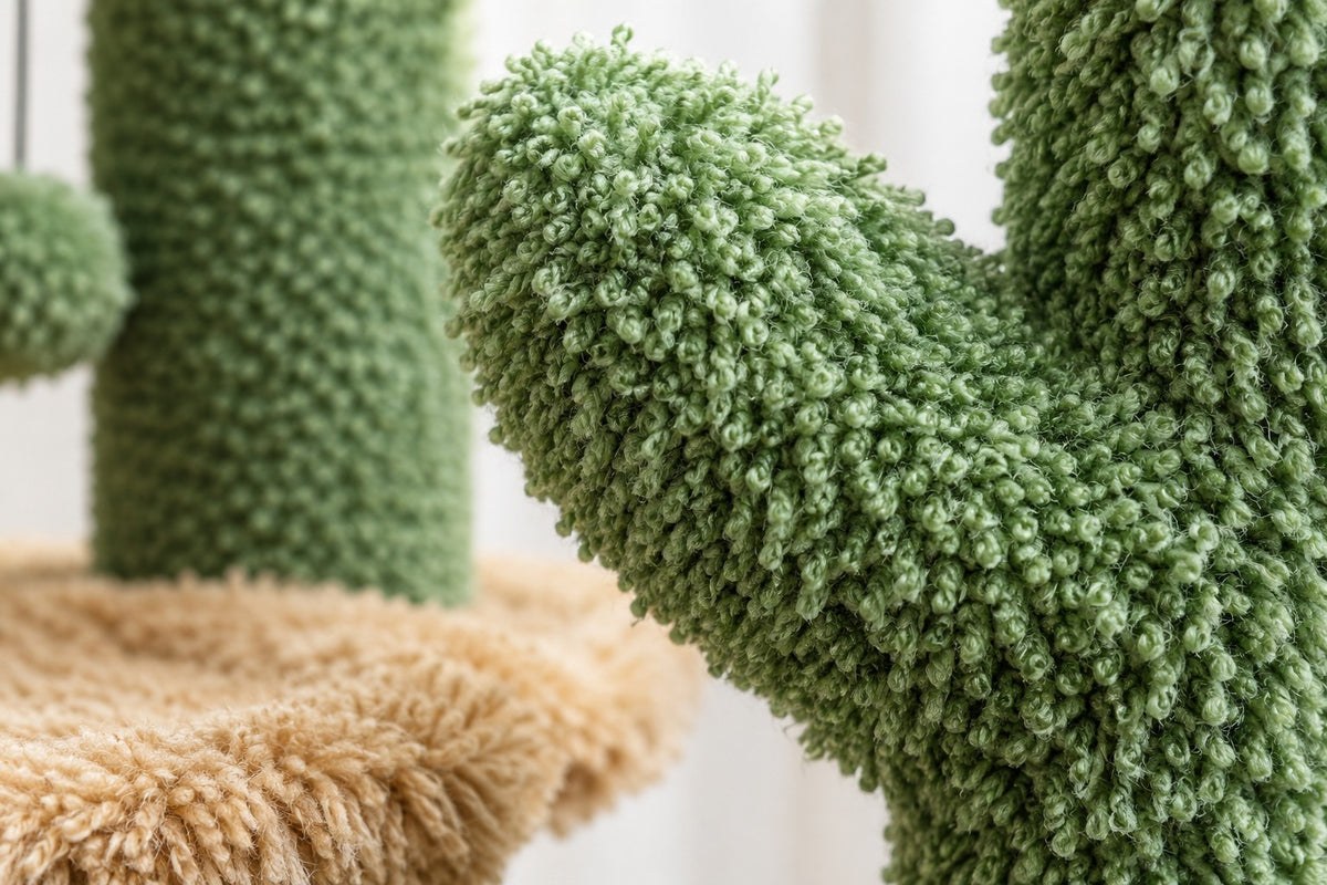 Petit Arbre à Chat Cactus 80 cm pour Chaton : tissu vert texturé du cactus