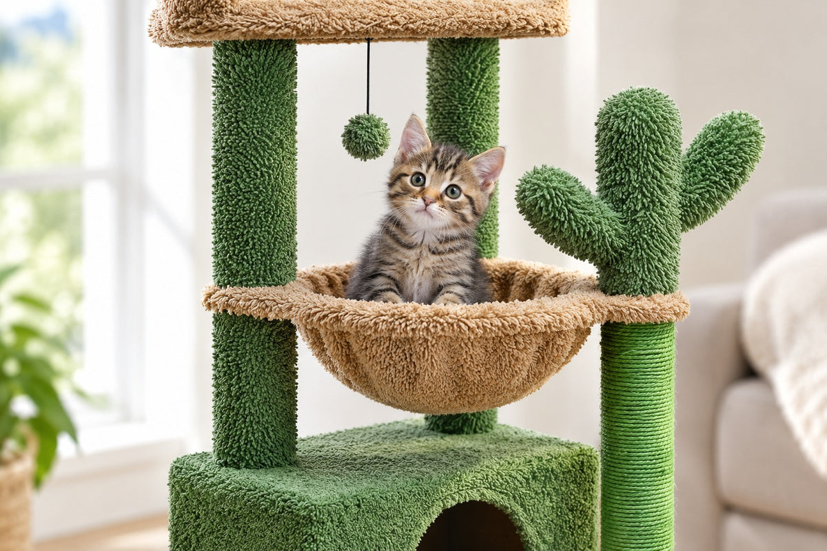 Petit Arbre à Chat Cactus 80 cm pour Chaton : chaton dans le hamac