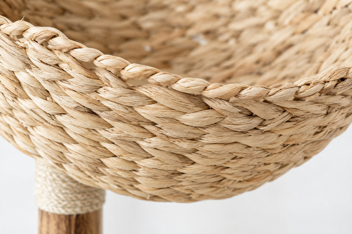 Arbre à Chat Design en Bois et Rotin 116 cm : maille du panier en rotin