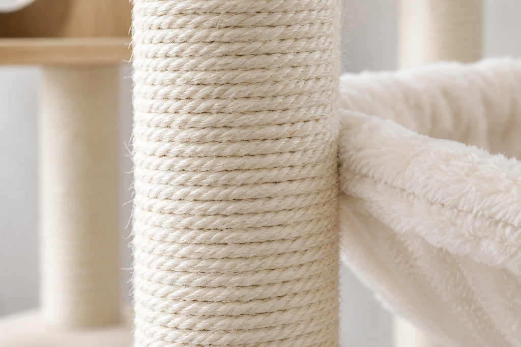 Arbre à Chat en Bois 143 cm pour Maine Coon : corde de sisal du poteau