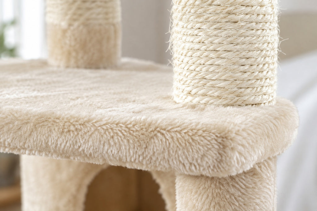 Arbre à Chat Maine Coon XXL 184 cm : peluche beige et poteau de sisal