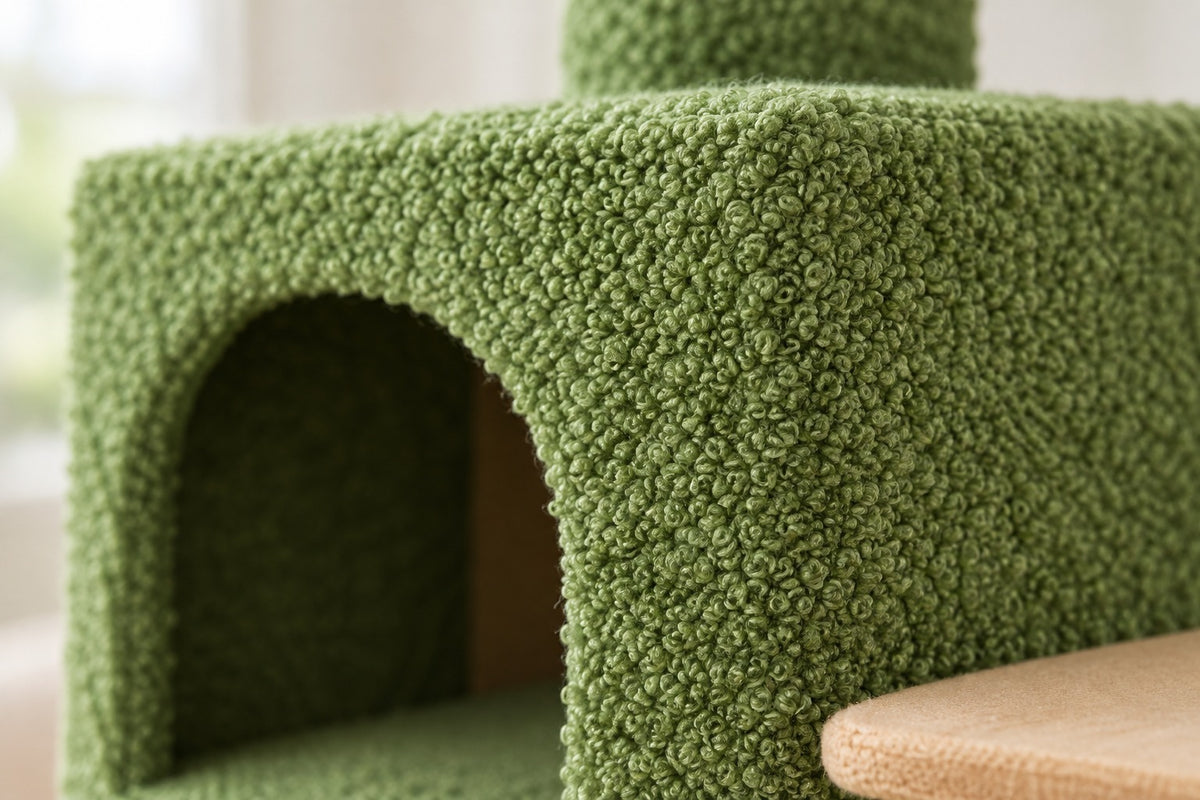 Arbre à Chat Plafond Réglable 210–274 cm : bouclé vert du cactus