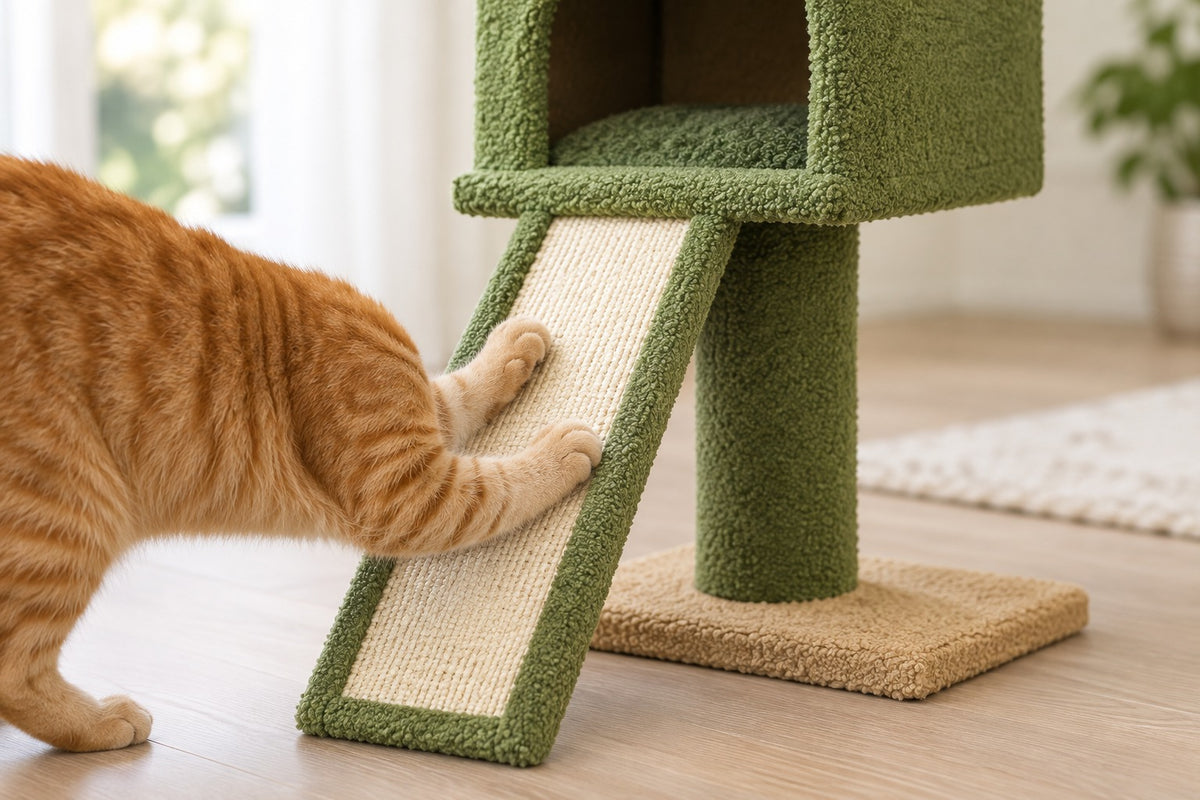 Arbre à Chat Plafond Réglable 210–274 cm : pattes de chat sur la rampe en sisal